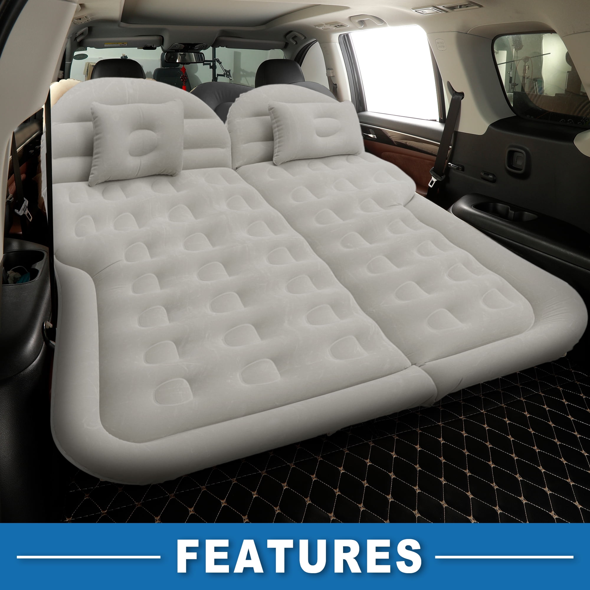 Unique Bargains 1 Set Car Air Mattress Camping Mattress Comfortable Backseat Bed Mat Air Bed for Napping Travel Gray