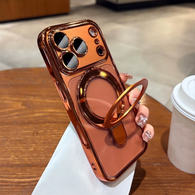 Funda magnética LXK para iPhone 17 Pro Max con soporte, color naranja