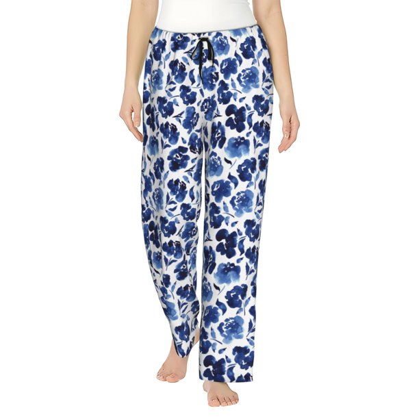 Fotbe Blue Ink Flowers Pantalones de Pijama para Mujer, Pantalones de Dormir, Pantalones Pj con Cordón y Bolsillos-Medium