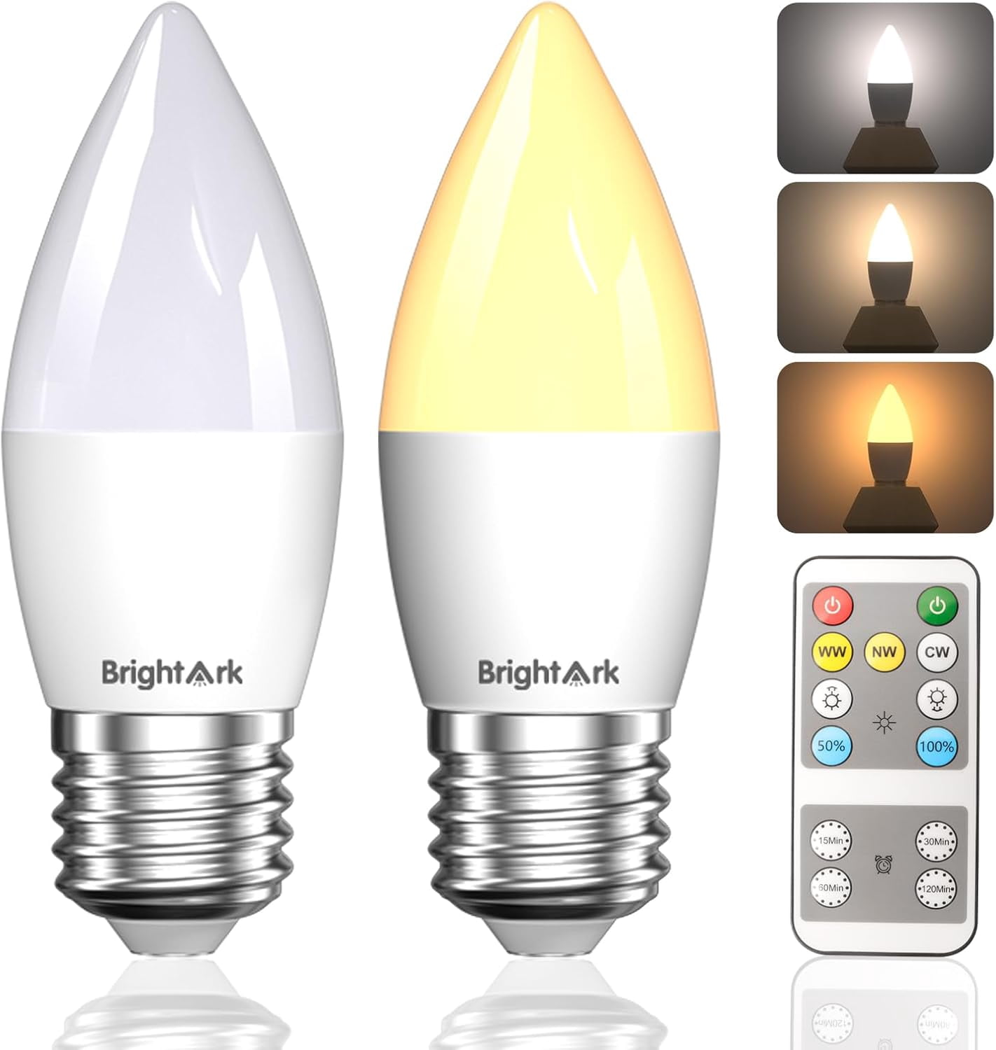 LXYWXS-E26 LED Light Bulbs with Remote Control, 400LM 4W Stepless Dimmable 3000K-4000K-6000K Light with Timer & Memory Function, 40W Equivalente Light Bulb for Living Room, Bedroom,2 Bulb& 1 Remote