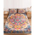 thumbnail image 2 of Queen Size Fitted Sheet Set - Blue Pink 3 Piece Bedding Sets 16" Deep Pocket Fitted Sheet with 2 Pillowcases, Boho Middle Century Geometric Abstract Brushed Microfiber Hotel Luxury Bed Sheets, 2 of 9