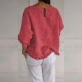 thumbnail image 4 of Alitao Shirts for Women Tshirts Shirts Womens Round Neck Ruffled Hem Mid Sleeve Cotton And Linen Top Linen Shirts Womens Tops Dressy Casual Watermelon Red S, 4 of 4