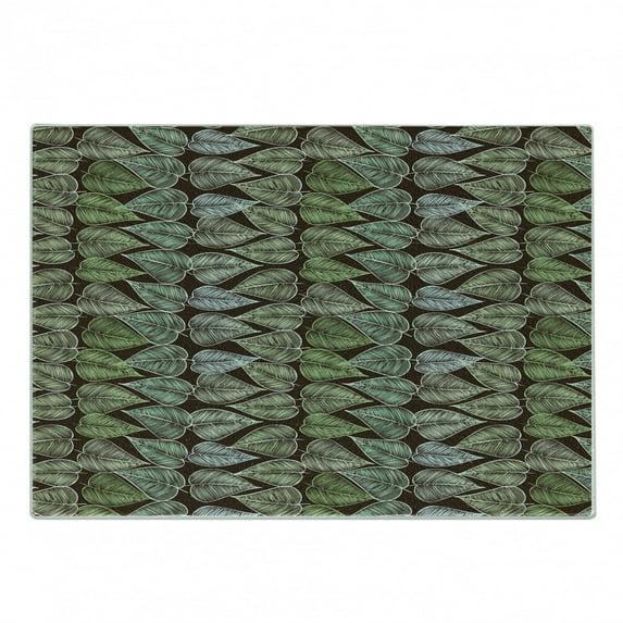 Green and Brown Cutting Board, Hand Drawn Foliage Pattern with Leaves with Lines Sketch Style Vintage, Decorative Tempered Glass Cutting and Serving Board, Small Size, Multicolor, by Ambesonne