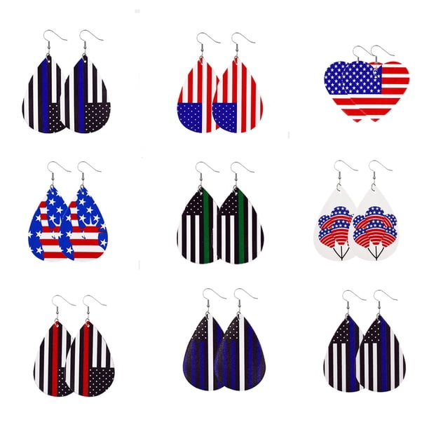 pares de pendientes de cuero sintético con bandera estadounidense, pendientes colgantes, pendientes patrióticos ligeros del Día de la Independencia, pendientes de gancho, joyería para niñas