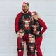 thumbnail image 2 of Conjuntos de pijamas navideños para dormir a juego para la familia, top de nieve a cuadros con ciervos negros y pantalones rojos, 2 of 3