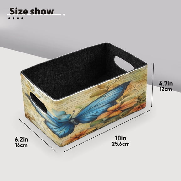 BZSMCE Shelf Baskets Drawing Blue Butterfly Pattern Storage Cube Bins 10.1*6.3*4.7in Set of 2