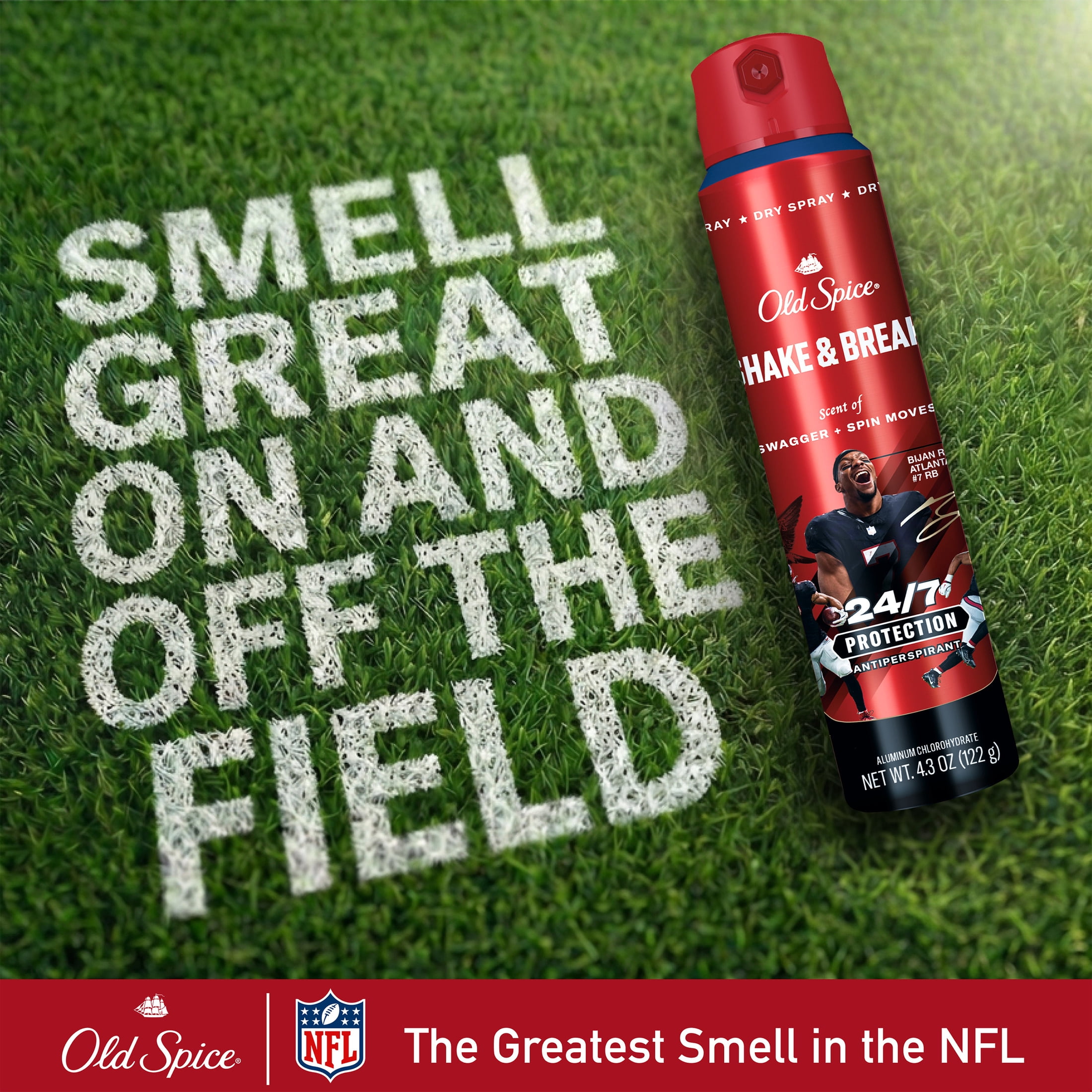 Old Spice Body Spray for Men, Antiperspirant, NFL Collection, Bijan Robinson, Scent of Swagger + Spin Moves, 4.3 fl oz