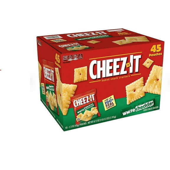 Cheez-It White Cheddar Baked Snack Crackers, 45-Count Individually Wrapped 1.5 oz Pouches