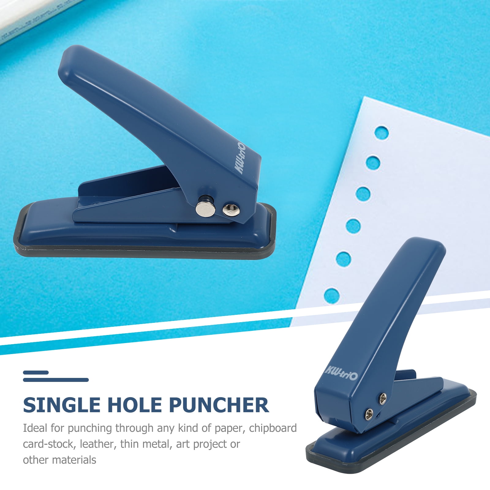 Onaparter Single Hole Paper Punch Heavy Duty Handheld Hole Puncher with Non- Skid Base Craft Paper Hand Tool for Greeting Cards Scrapbook Notebook 6mm Dark Blue Blue