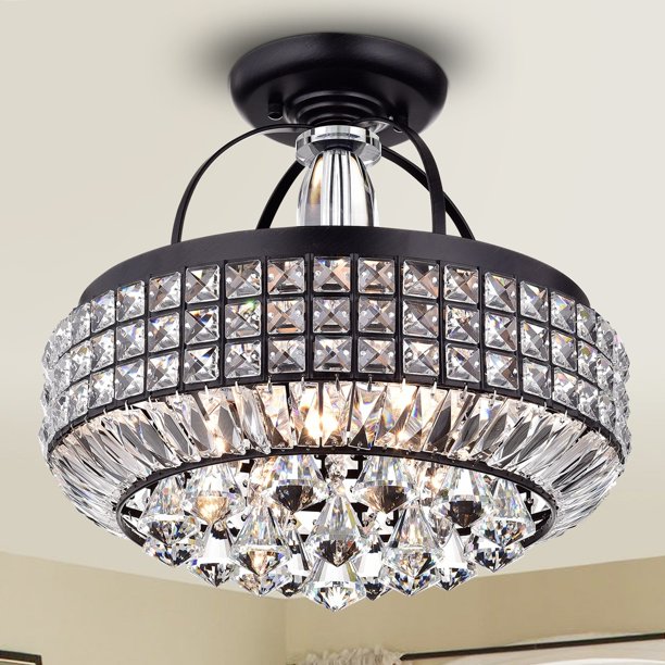 Pamarin Round Crystal Antique Black SemiFlush Mount Ceiling Light