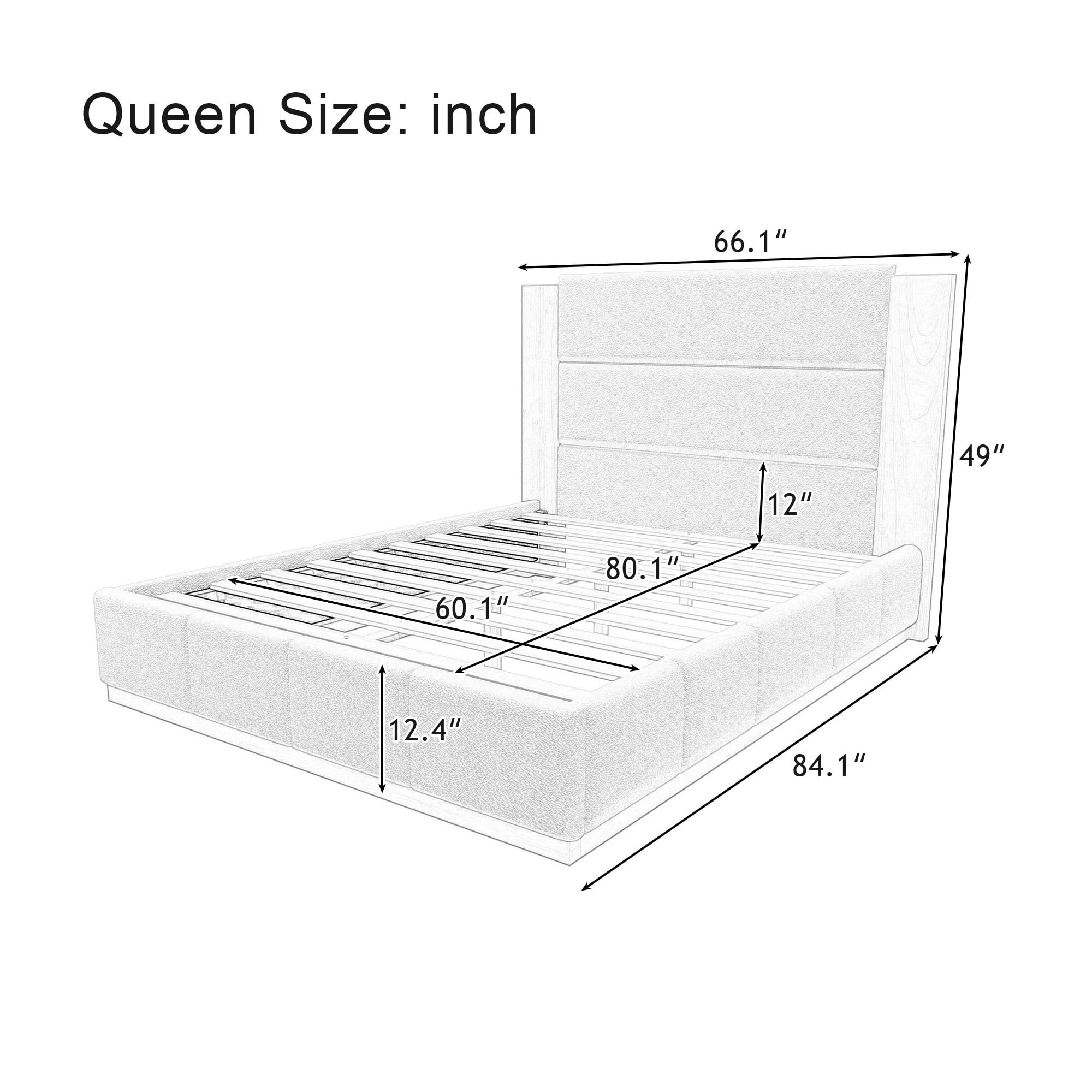 Euroco Upholstered Queen Size Platform Bed, Velvet Bed with High Wood Headboard, Grey