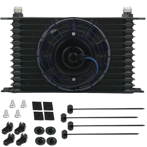 13 Row Aluminum Automotive Engine Transmission Oil Cooler 6" Electric Fan Kit AN Hose Fittings