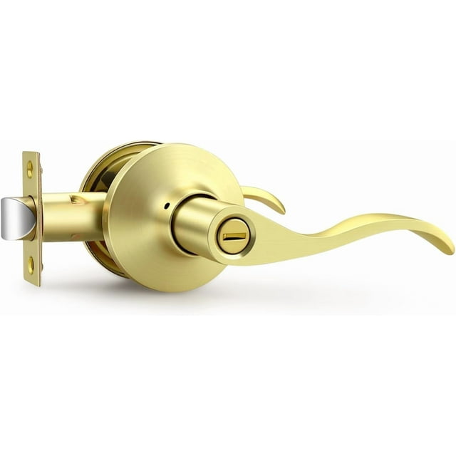 Poignées de Porte d'Intimité en Or Brossé pour Intérieur, Poignée de Porte Intérieure en Laiton Brossé Robuste avec Serrure, Style Ondulé, Sans Clé, Réversible pour Portes de Chambre et de Salle de Bain