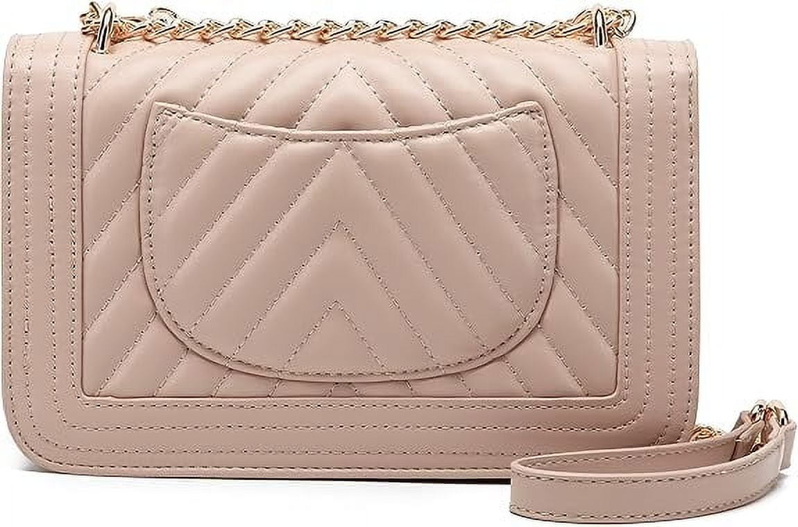 RKXQT Crossbody Bags for Women Fashion Quilted Shoulder purse with Convertible Chain Strap Classic Satchel Handbag Color: Nude-lm715