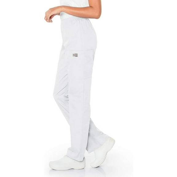 Landau Scrub Zone Women's Durable 2-Pocket Elastic Waist Classic Fit Cargo Scrub Pant, White, X-Small Petite