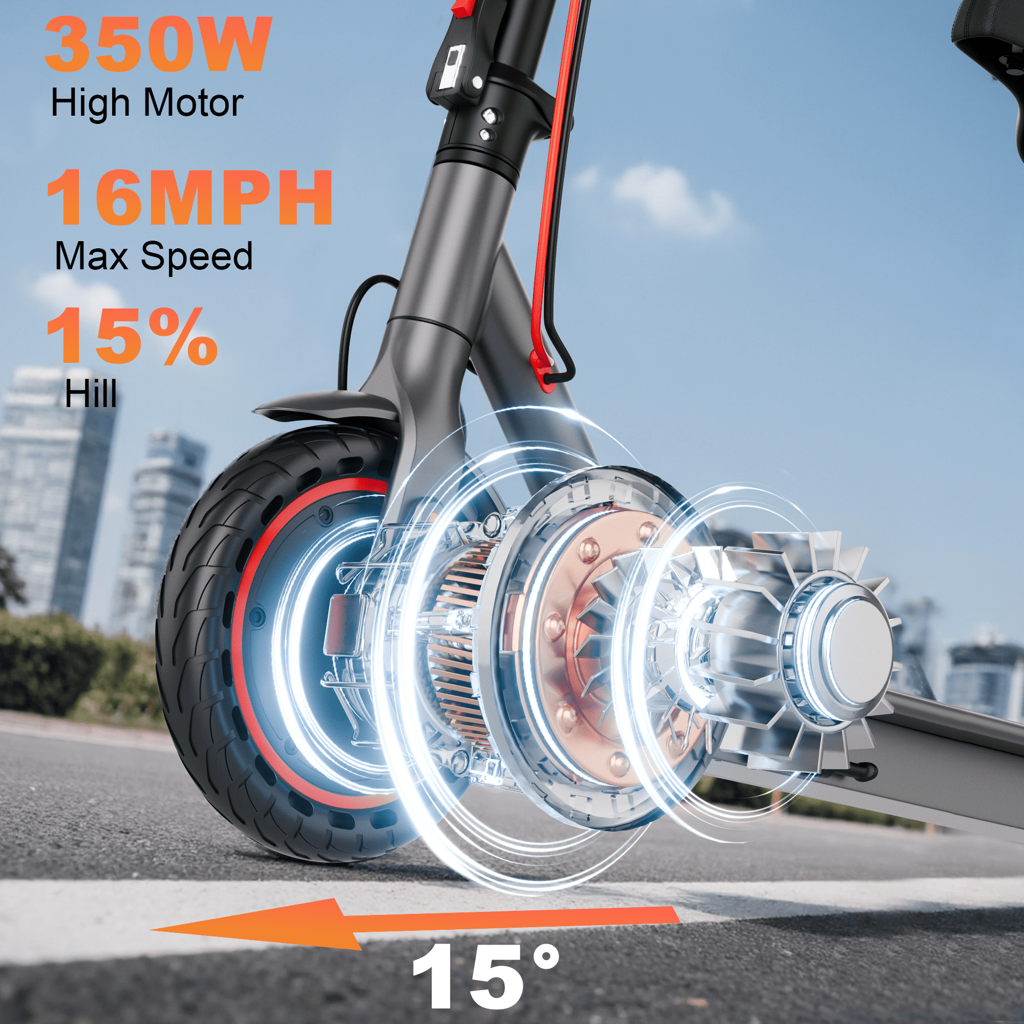 PORORO Electric Scooter with Seat, 8.5" Folding Commuter E-Scooter for Adults, 350W Motor, 16MPH & 10-15Mile Range