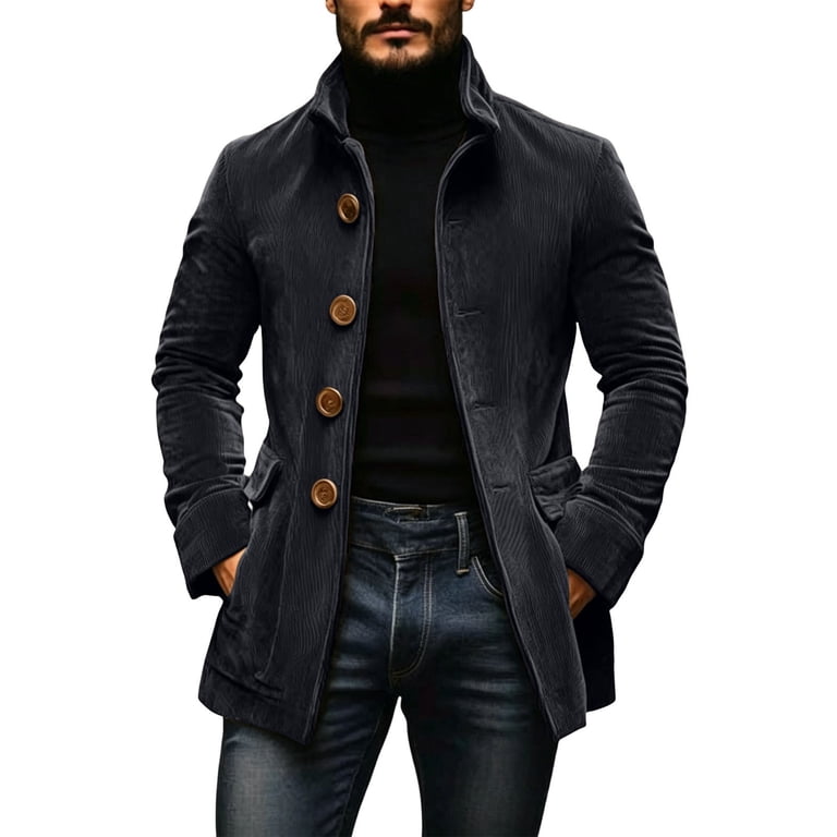 m*y様 Eaphi STAND COLLAR COAT YLSDY Mens Trench Coat Relaxed Mid Stand Collar Four Button Outer