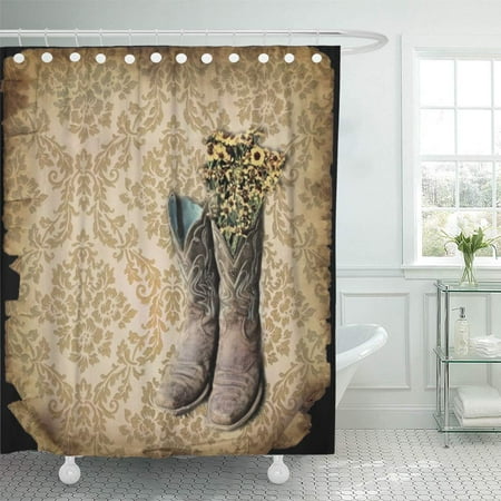 Yusdecor Tan Cowgirl Damask Wildflower Western Country Cowboy Yellow Barn Bathroom Decor Bath Shower Curtain 60x72 Inch Walmart Canada