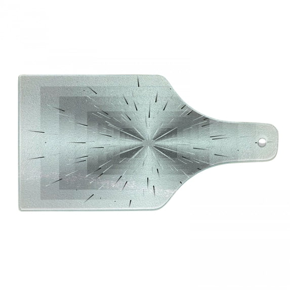 Ombre Cutting Board, Nested Squares with Ombre Lines Optical Illusion Deep Perspective Modern Design, Tempered Glass Cutting and Serving Board, Wine Bottle Shape, Dimgray Black, by Ambesonne