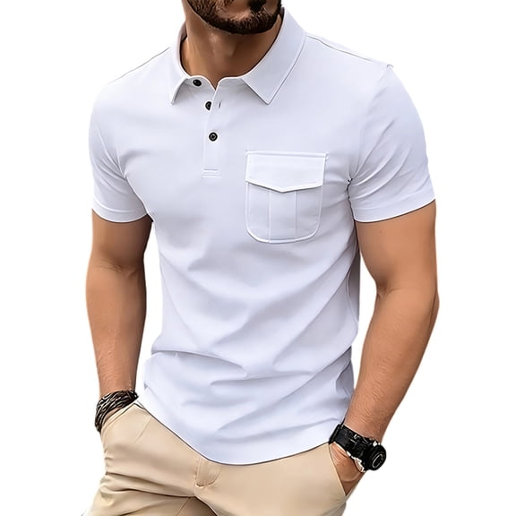 Dagugfen Dress Shirts for Men Collared Neck Short Sleeve Quarter Button Suit Shirts Business Workwear Pullover Tops with Pocket