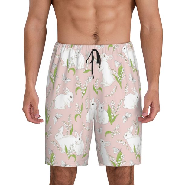 Fotbe Rabbit Pantalones Cortos de Pijama para Hombre, Ropa de Dormir, Pantalones de Pijama Cortos para Hombre-Medium