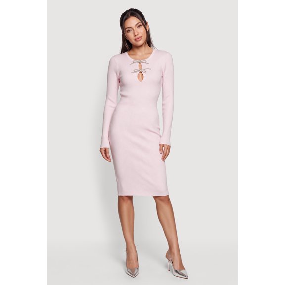 Women's Double Rhinestone Bow Keyhole Midi Dress