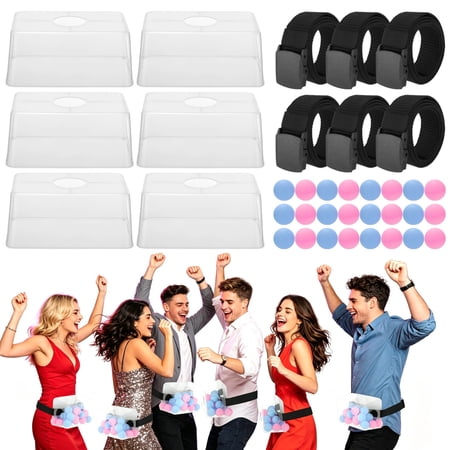 6 Sets Bouncing Ball Twerk Game, Hip Shaking Bounce Challenge, Including Clear Boxes, Adjustable Belts, 100 Pink & Blue Balls, Interactive Party Game for Bridal Shower & Adults