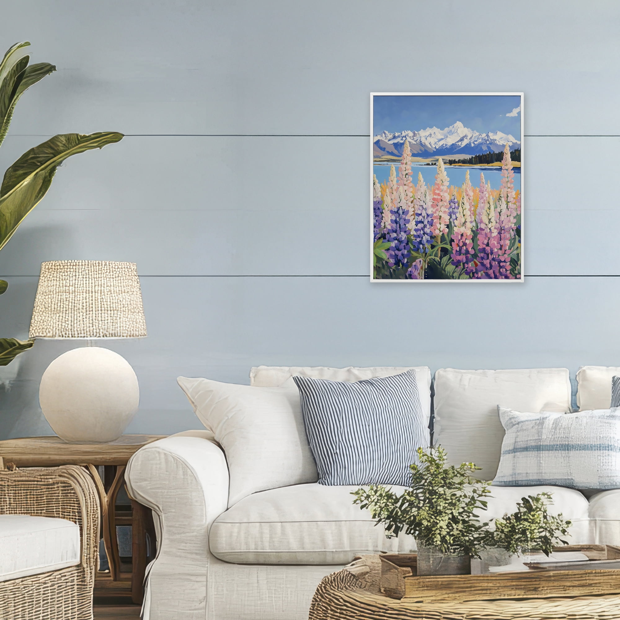 Stupell Industries Mountains & Wildflowers by Lake White Framed Giclee Art, design by The Prints Vibe