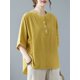 thumbnail image 2 of Blusa holgada con botones y cuello redondo para mujer, camisetas vintage de media manga, 2 of 7