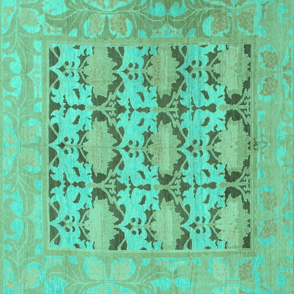 Ahgly Company Indoor Square Oriental Turquoise Blue Traditional Area Rugs, 7' Square