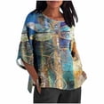 thumbnail image 1 of Mujeres 3/4 Manga Tops Y Blusas de Impresión Suelta Camisa Cortada, Casual Cuello Redondo Blusa para la Primavera Y el Verano, 1 of 5