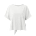 thumbnail image 3 of Ladies Summer Solid Color Versatile Round Neck Back Bow Loose Bat Short Sleeve T Shirt Women Shirts Short Sleeve Womens Loose Tops Casual Running Top Women Womens Athletic Clothes Woman Lose Shirt, 3 of 6