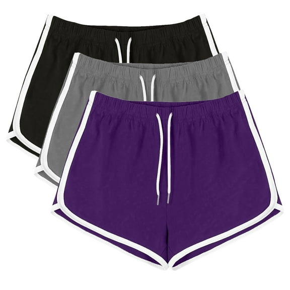 StSilkitty 3 Pack Yoga Athletic Shorts for Women Summer Drawstring Elastic Shorts High Waist Workout Shorts
