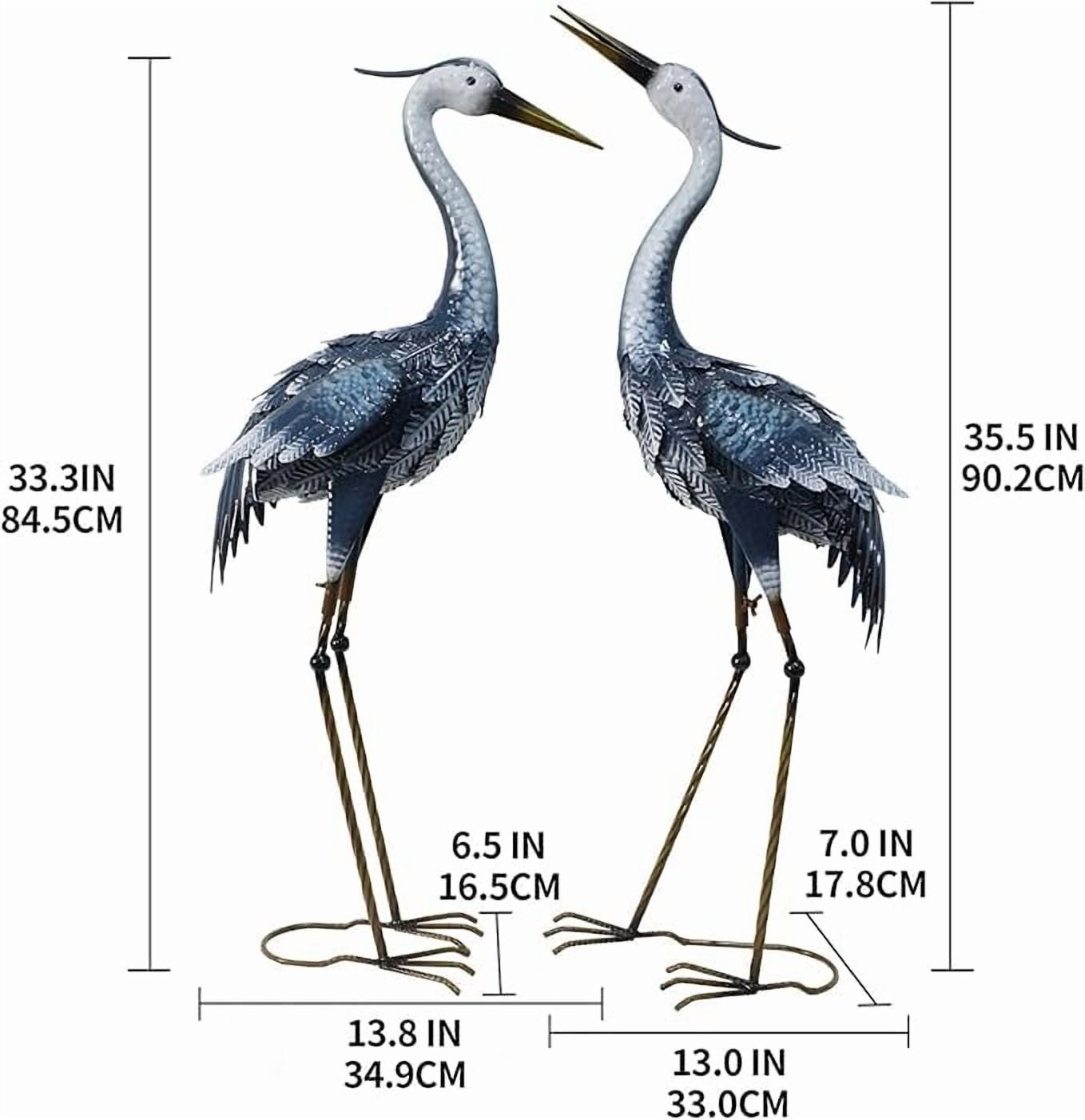 33-35 Inch Crane Statues for Yard Decorations Outdoor, Garden Sculptures & Statues, Metal Bird Statues Yard Art Garden Decorations, Blue Heron Statues for Patio, Lawn, and Backyard, Set of 2