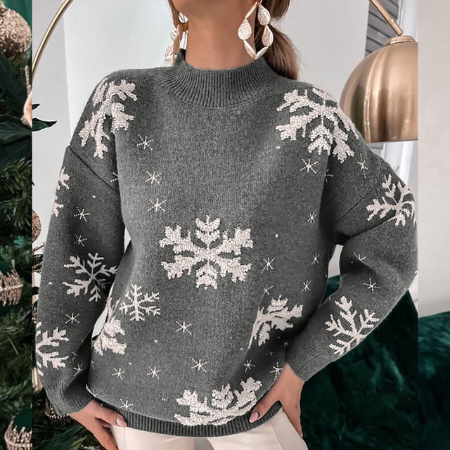 EGNMCR Pull Col Rond pour Femmes, Pull pour Femmes Pull Col Rond Ample Tempérament Manches Longues Haut Tricoté de Noël pour Femmes