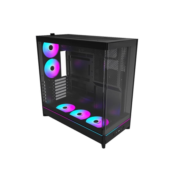 MONTECH HS02 PRO, ATX Mid-Tower PC Case, Gaming PC, High-Airflow, Reversible Layout, Sturdy Curved Tempered Glass Front Panel, 5x ARGB PWM Fan Pre-Installed, Sink-in Design, Toolless Panels, Black, US