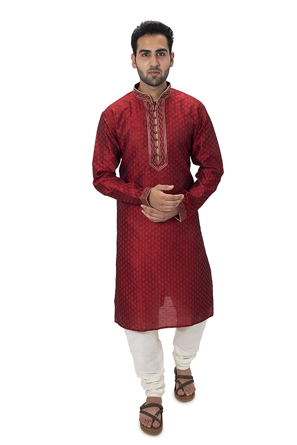 maroon-men-kurta-brocade-jacquard-indian-party-wear-traditional-dress