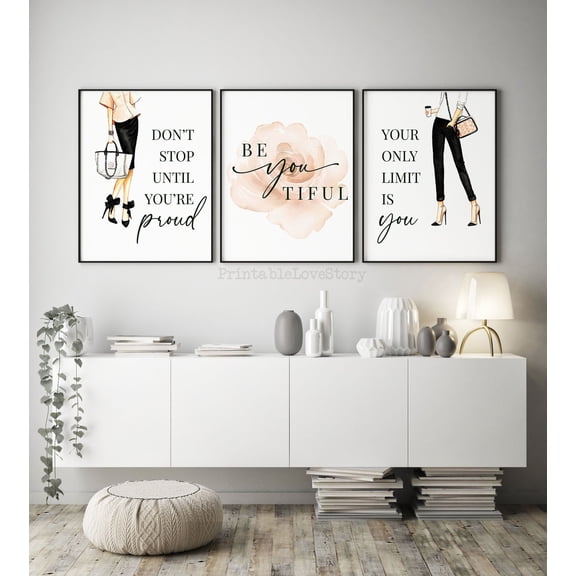 UNFFRAMED Inspirational wall art,Motivational print,prints,Office wall art,Home office decor,Boss lady,Fashion office decor,Blush office art Set 3 Prints 8x12