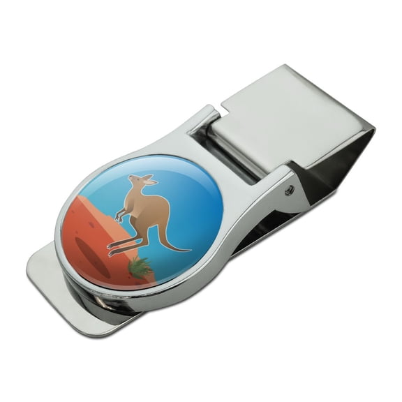 Kangaroo Hopping in the Australian Outback Satin Chrome Plated Metal Money Clip