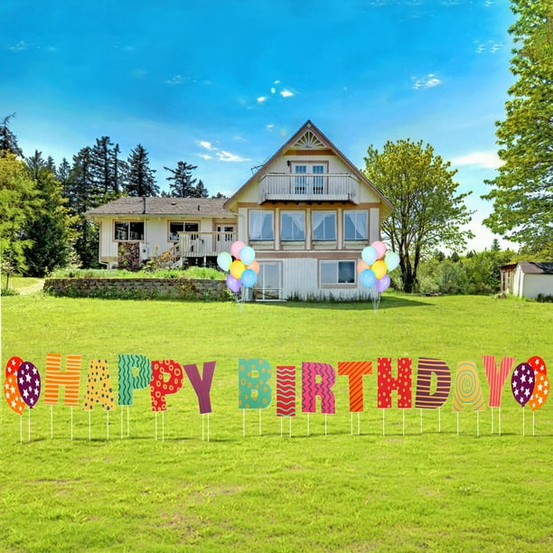 15 Pieces Happy Birthday Yard Sign with 30 Stakes,15'' Colorful Letters