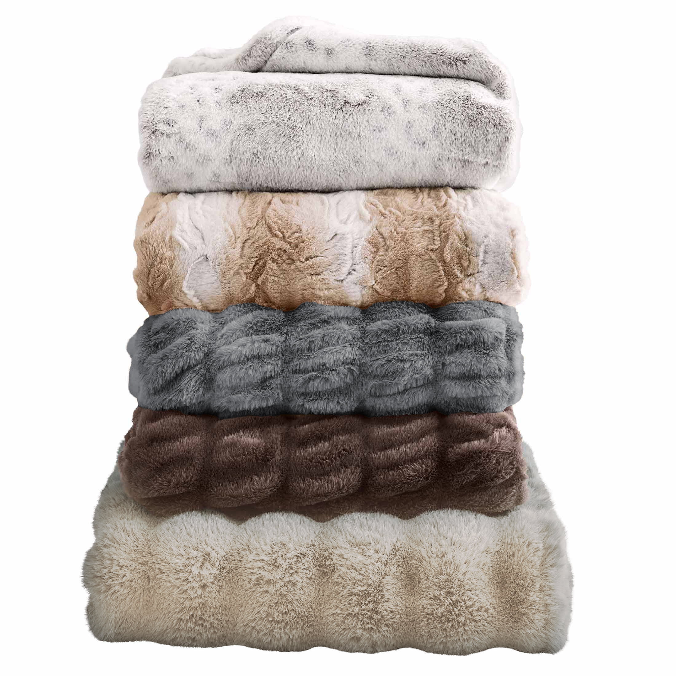 Better Homes & Gardens Beige Texture Faux Fur Throw, 50" x 72", Adult/Teen