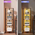 thumbnail image 3 of 5-Tier Corner Bookshelf with LED Light, Rustic Brown Narrow Storage Shelf for Small Spaces, 3 of 5