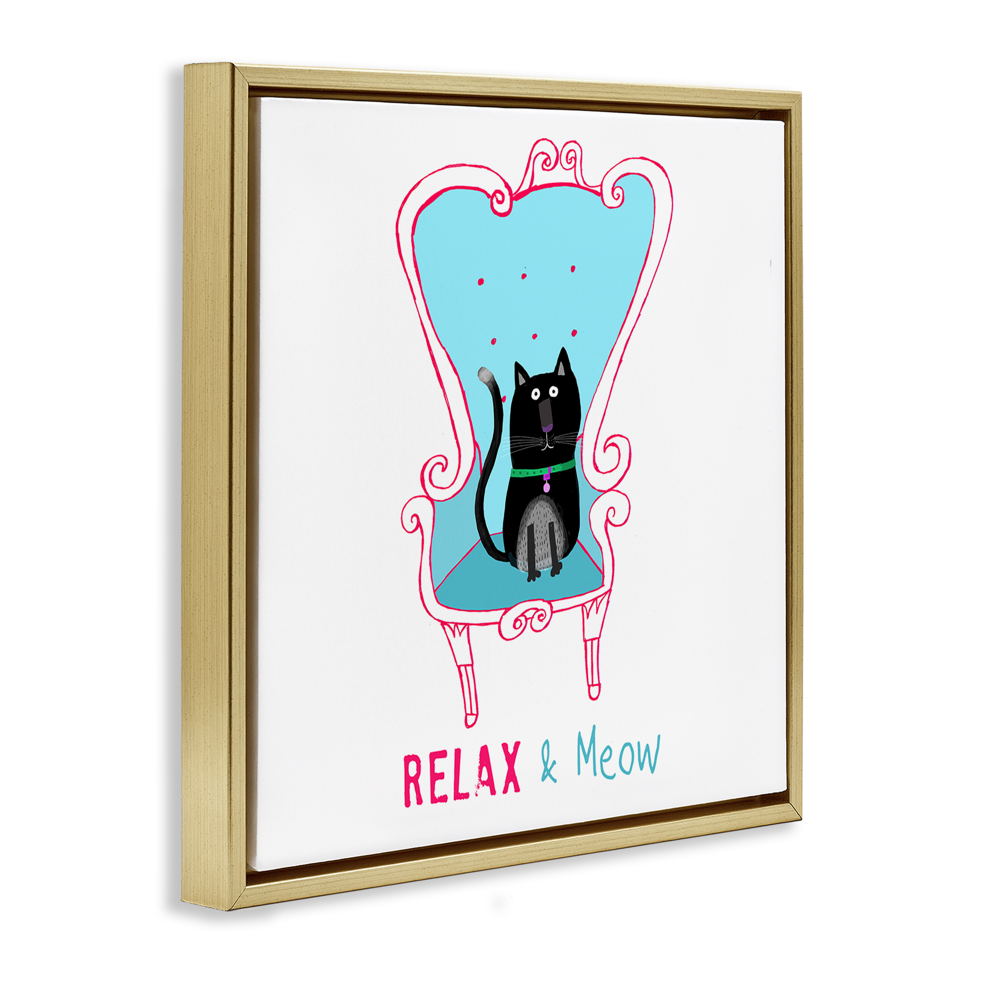 Stupell Industries Relax & Meow Cat Furniture Painting Gold Floater Framed Canvas Art Print Wall Art, 25 x 25