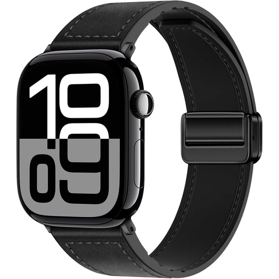 SHILIU-Magnetic Leather Strap Compatible with Apple Watch Band 38mm 40mm 41mm 42mm 44mm 45mm 46mm 49mm for Men Women,Top Grain Genuine Leather Wristband for iWatch Series 10 9 8 7 6 5 4 3 Ultra 2 1 S