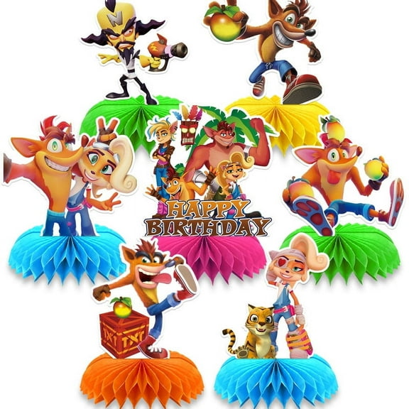 Crash Bandicoot Centerpieces Honeycomb Table Toppers Decorations for Photo Props Birthday Party Decor Supplies