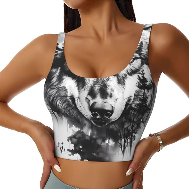 Fotbe Majestic Wolf Landscape Sujetador Deportivo Largo sin Aros para Mujer con Almohadillas y Soporte Medio, Transpirable y Absorbente, Camiseta Tipo Chaleco o Tank Top-XX-Large