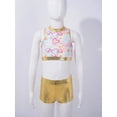 thumbnail image 4 of TiaoBug Kids Girls Jazz Hip-hop Dance Outfits Sequins Crop Top Metallic Bottoms Set Yellow 14, 4 of 7