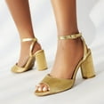 thumbnail image 4 of Gold Ankle Strap Round High Heels Sandals, Pleated Open Toe Sandals, 4 of 5