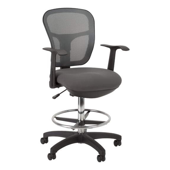 Adjustable-Height Mesh Mid-Back Drafting Office Chair w/ Footrest Ring & Optional Arms Black