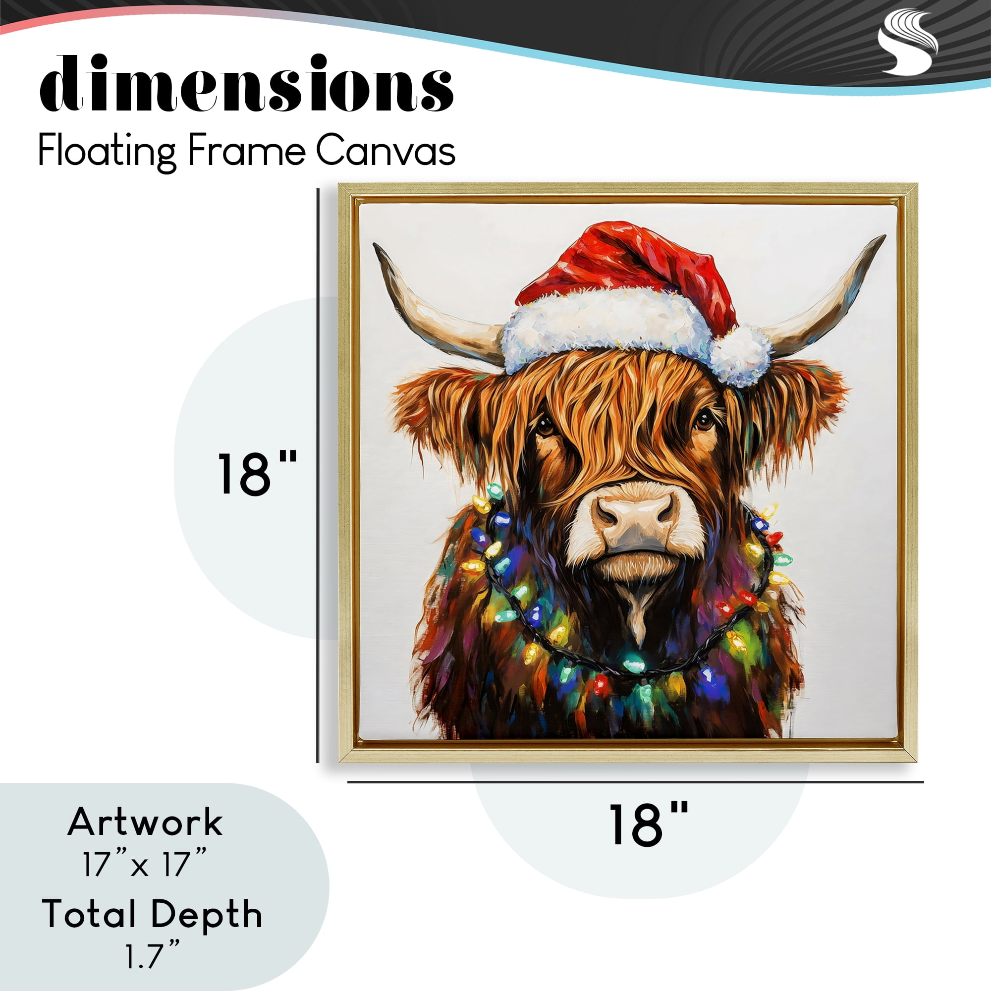 Holiday Lights Bedecked Highland Gold Framed Floater Canvas Wall Art, design by Petal Prints Design